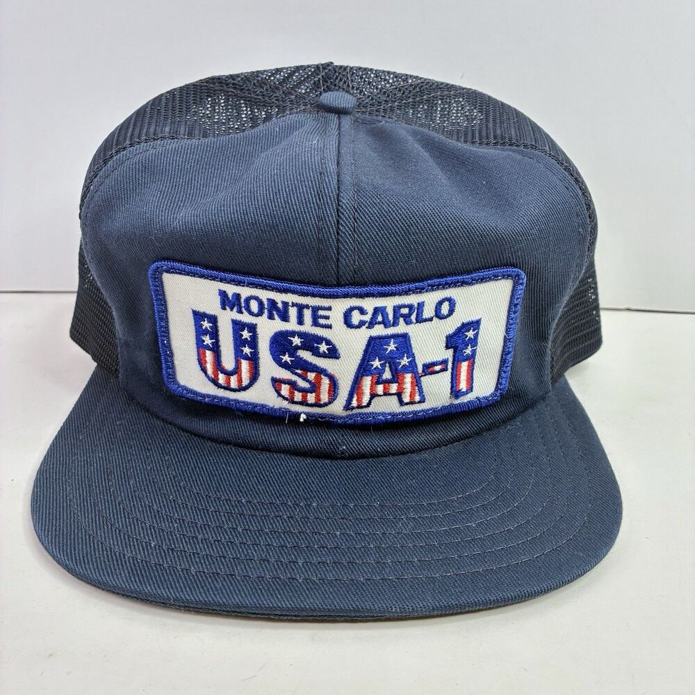 USA-1 Trucker Hat Monte Carlo Patch Snapback Hat Cap Chevrolet Chevy Blue *READ*